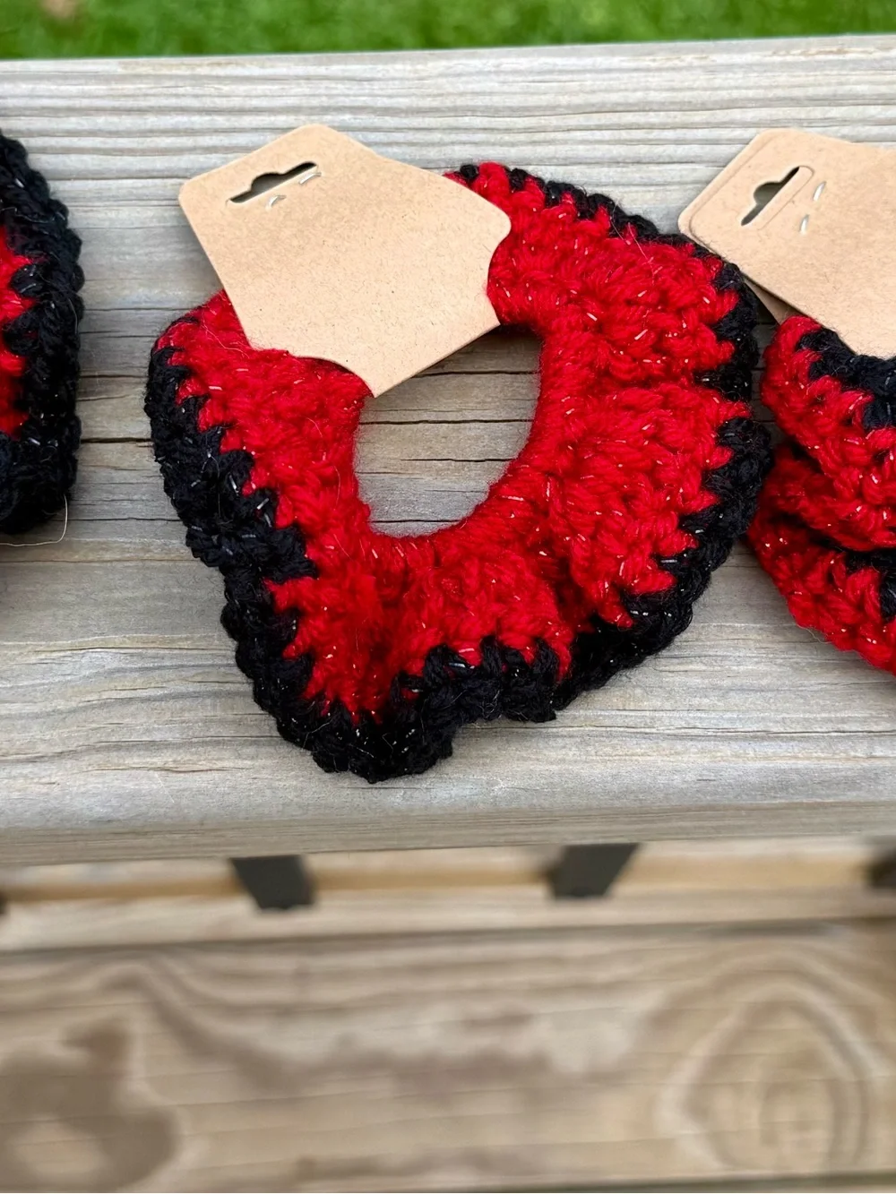 Bundle of 10 Black & Red Crochet Hair Scrunchies – Soft Knitted Hair Accessories